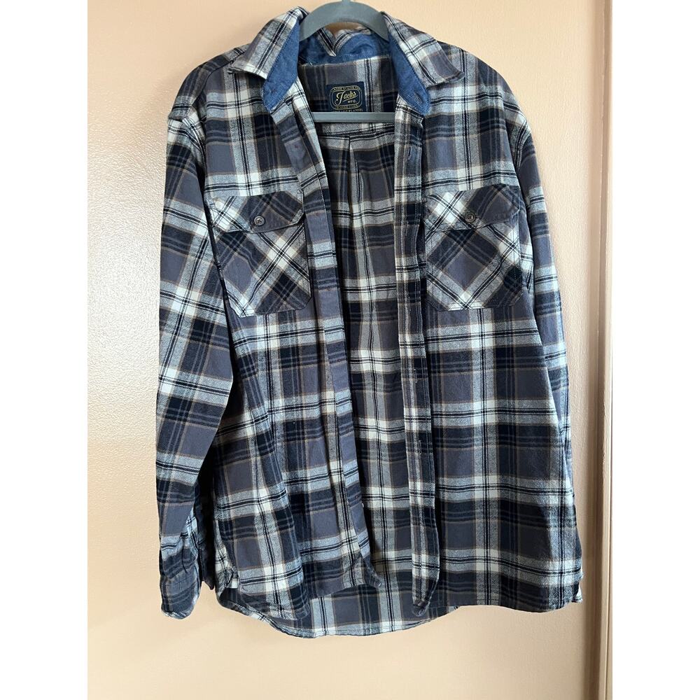 Jachs MFG Heritage Flannel Shirt Mens Sz XL Blue Plaid Chambray Yoke Cotton